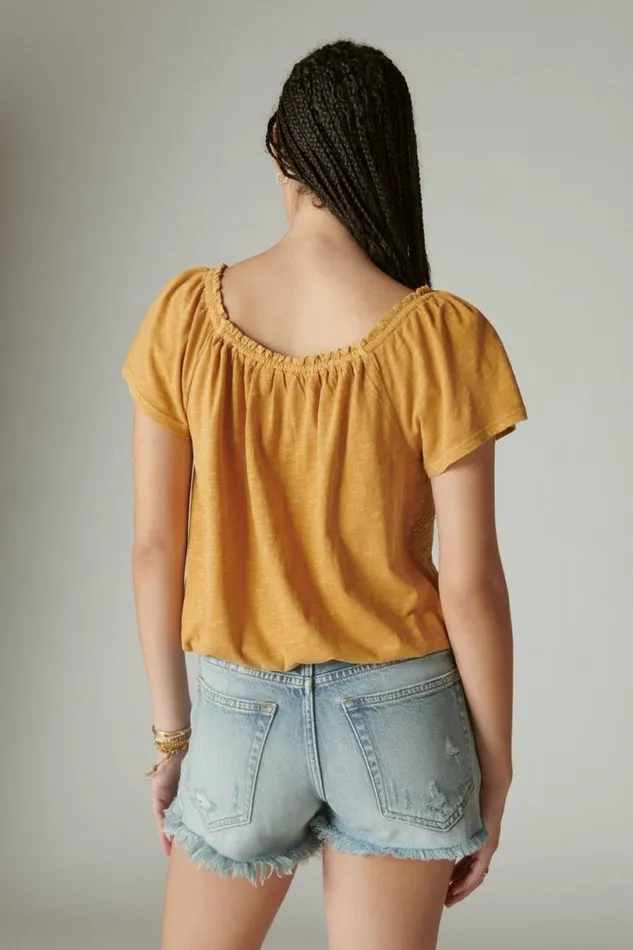 Women Lucky Brand All Tops Lace Peasant Bubble Top Inca Gold
