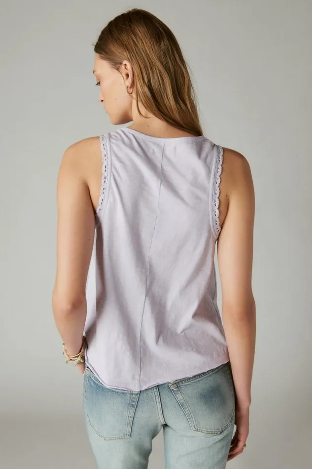 Women Lucky Brand All Tops Lace Trim Swing Tank Orchid Bloom