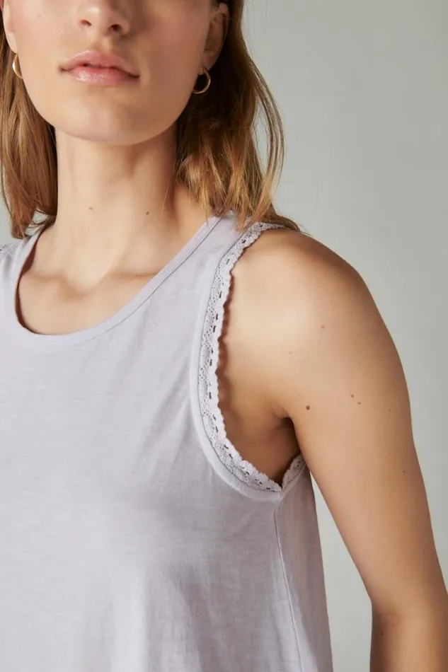 Women Lucky Brand All Tops Lace Trim Swing Tank Orchid Bloom