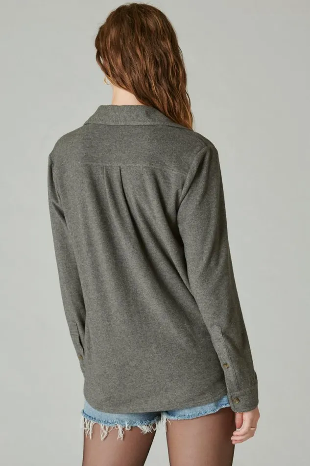 Women Lucky Brand Blouses Cozy Knit Shirt Jacket Charcoal Heather