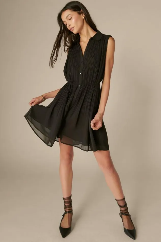 Women Lucky Brand Dresses Easy Pleat Shift Mini Dress True Black