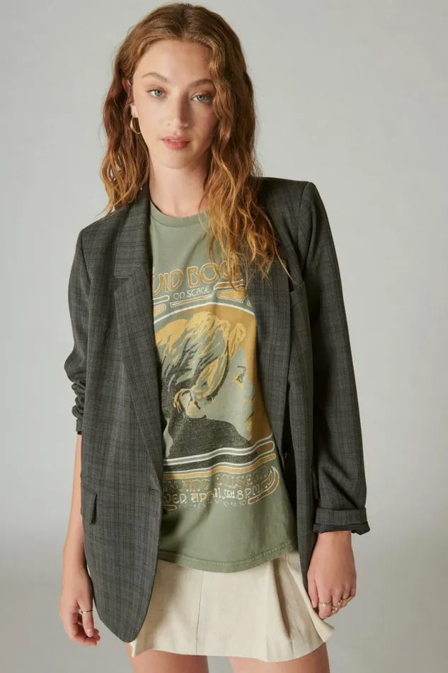 Women Lucky Brand Graphic Tees Bowie Neu Boyfriend Tee Oil Green
