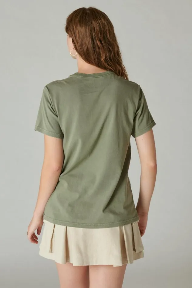 Women Lucky Brand Graphic Tees Bowie Neu Boyfriend Tee Oil Green