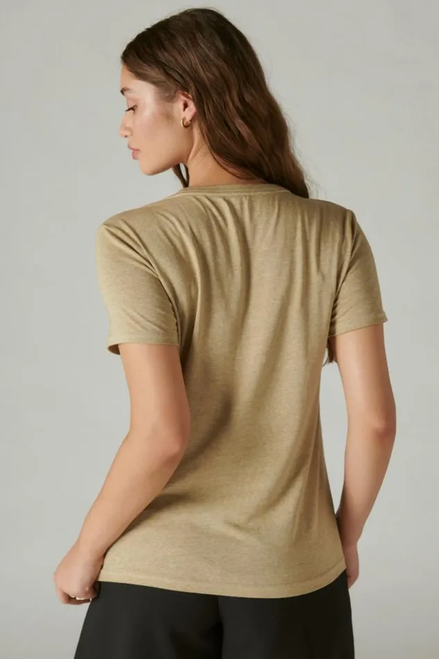Women Lucky Brand Graphic Tees Cocktail Please Classic Crew Kelp
