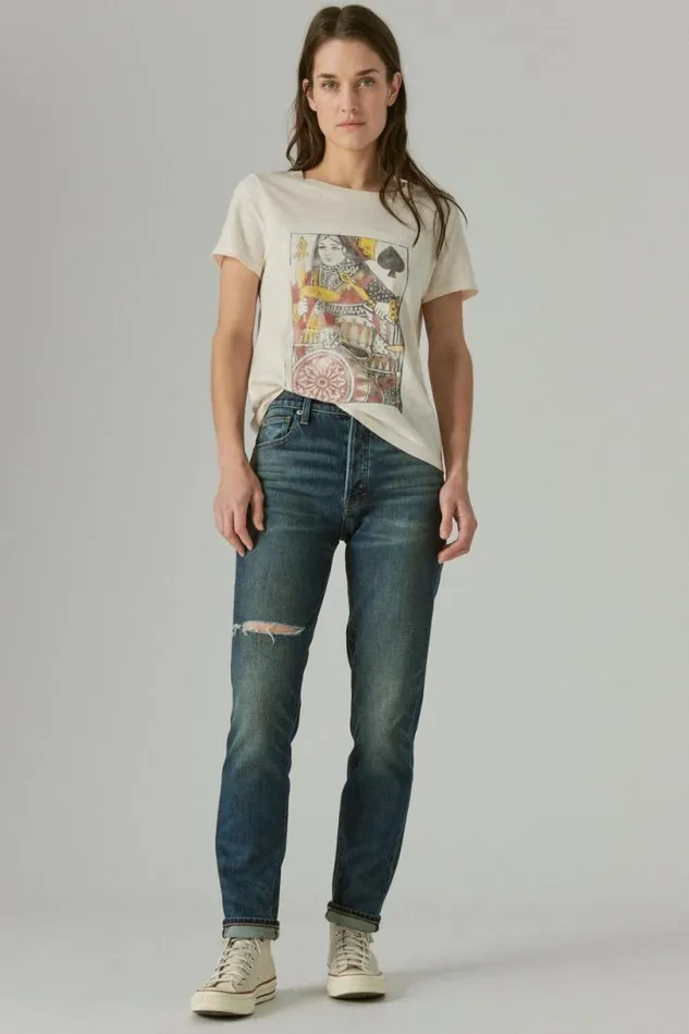 Women Lucky Brand Graphic Tees Queen Of Spades Classic Crew Soft Pink