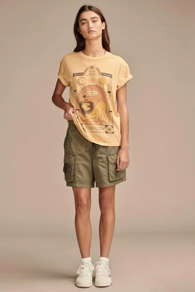 Women Lucky Brand Graphic Tees Strength Lion Boyfriend Tee Rose Spritz