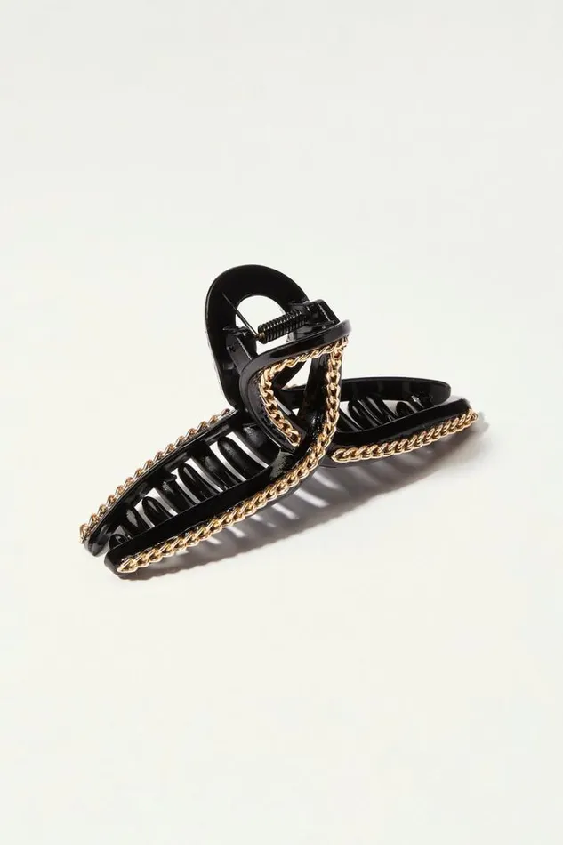 Women Lucky Brand Hair Accessories Gold Chain Loop Claw Clip Black Women Lucky Brand Hair Accessories Gold Chain Loop Claw Clip Black
