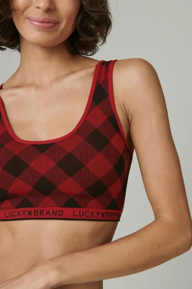 Women Lucky Brand Intimates and Sleepwear Buffalo Plaid 2pk Bralette Set Chili