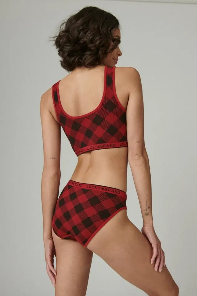 Women Lucky Brand Intimates and Sleepwear Buffalo Plaid 2pk Bralette Set Chili