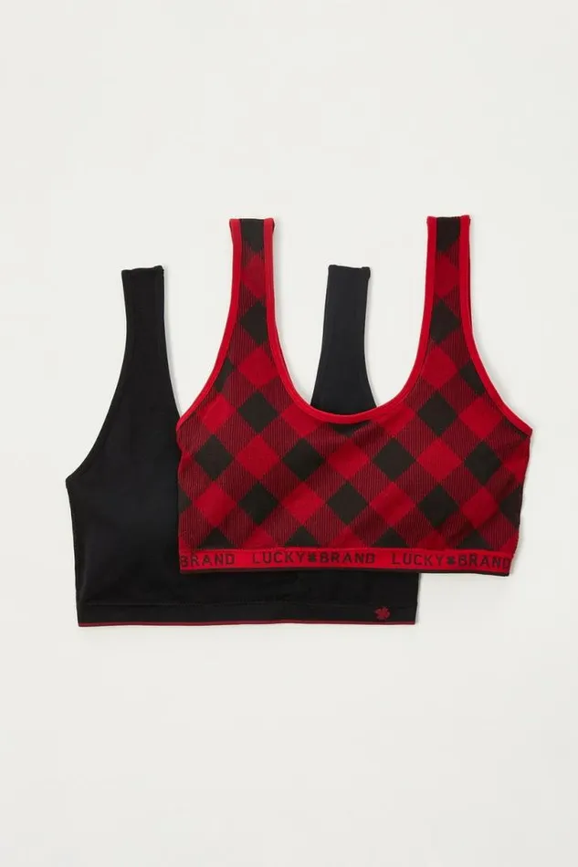 Women Lucky Brand Intimates and Sleepwear Buffalo Plaid 2pk Bralette Set Chili