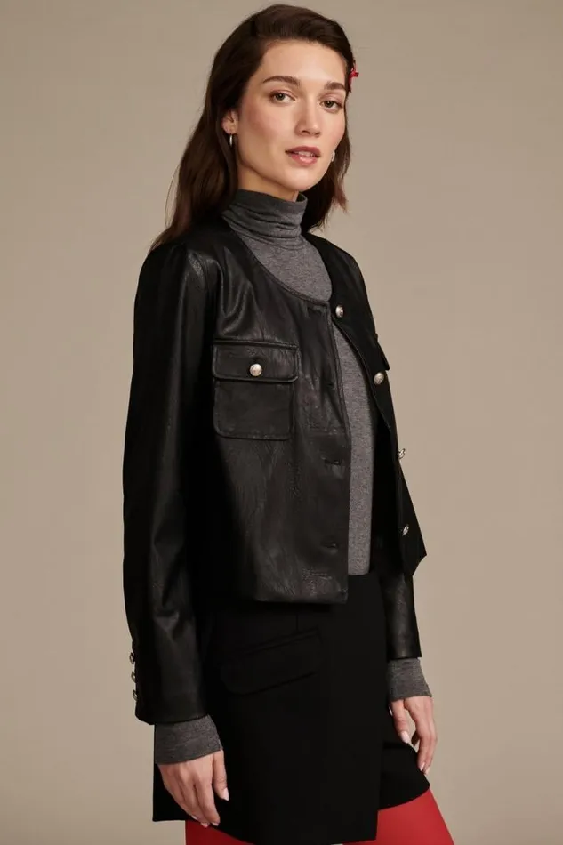 Women Lucky Brand Jackets and Outerwear Faux Leather Jacket Black