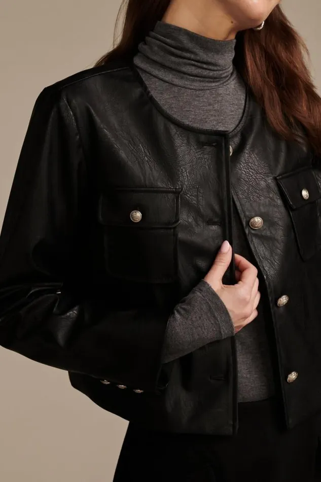 Women Lucky Brand Jackets and Outerwear Faux Leather Jacket Black