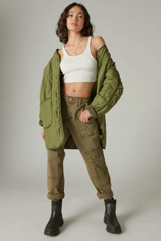Women Lucky Brand Jackets and Outerwear Longline Quilted Liner Jacket Olive