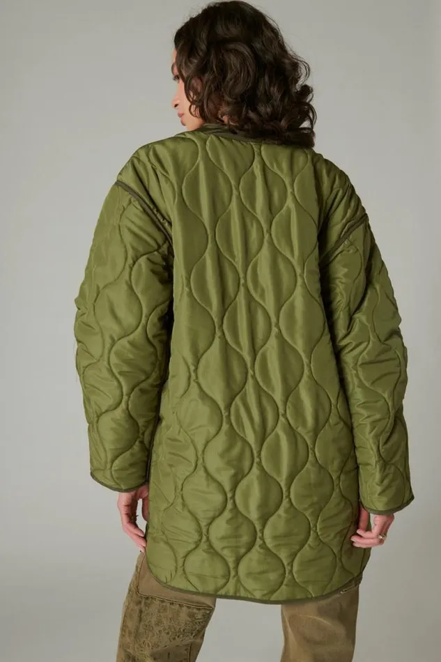 Women Lucky Brand Jackets and Outerwear Longline Quilted Liner Jacket Olive