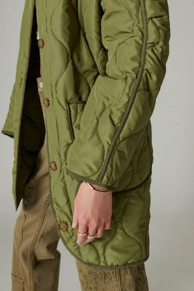 Women Lucky Brand Jackets and Outerwear Longline Quilted Liner Jacket Olive