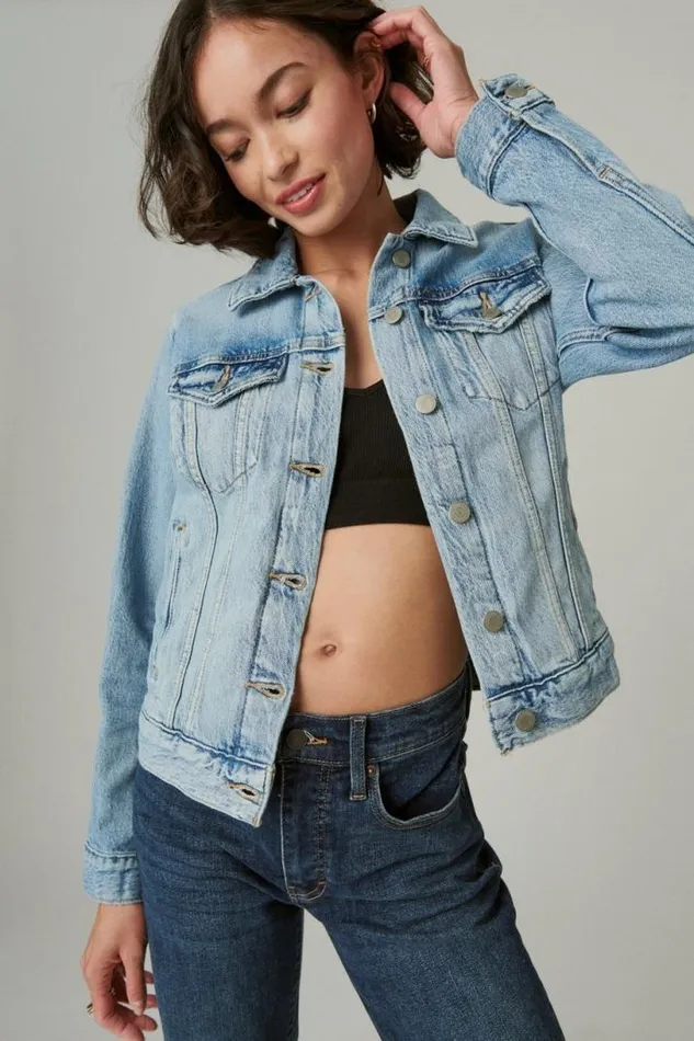 Women Lucky Brand Jackets and Outerwear Tomboy Denim Trucker Jacket Magnitude
