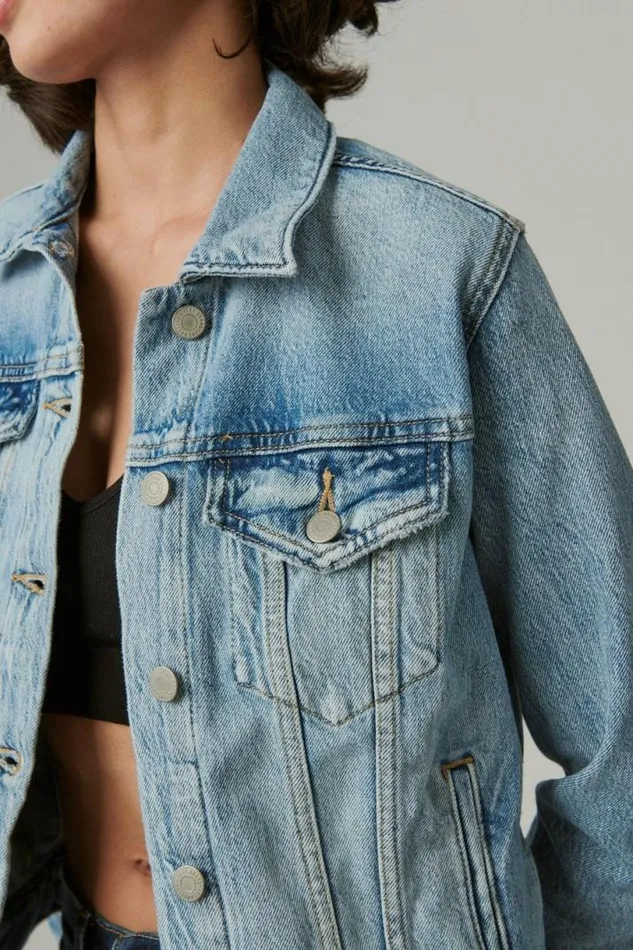 Women Lucky Brand Jackets and Outerwear Tomboy Denim Trucker Jacket Magnitude