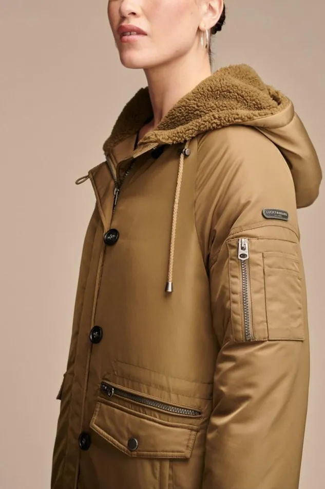 Women Lucky Brand Jackets and Outerwear Utility Parka Jacket Light Olive
