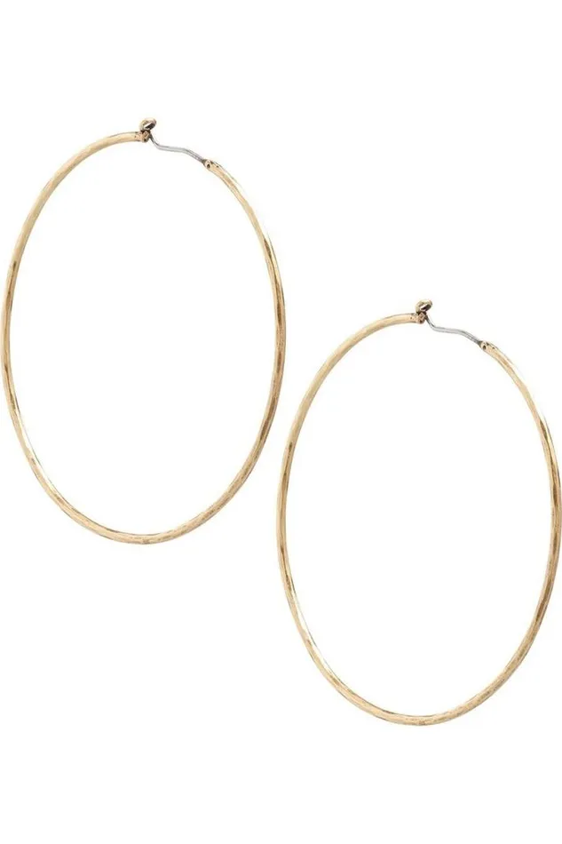 Women Lucky Brand Jewelry Big Hammered Hoop Earrings Gold