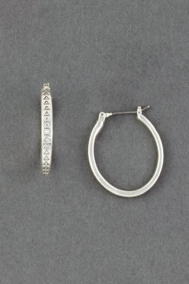 Women Lucky Brand Jewelry Etch Oval Hoop Earring Silver