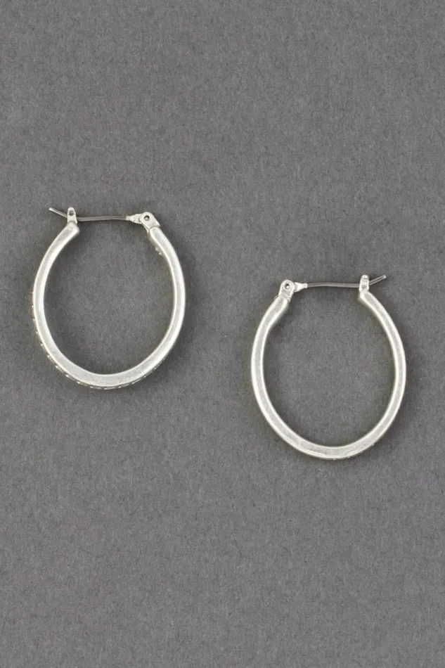 Women Lucky Brand Jewelry Etch Oval Hoop Earring Silver