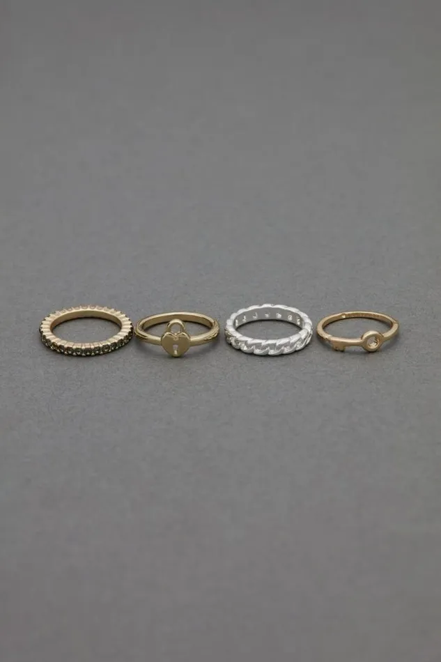 Women Lucky Brand Jewelry Two Tone Lock Ring Stack Two Tone
