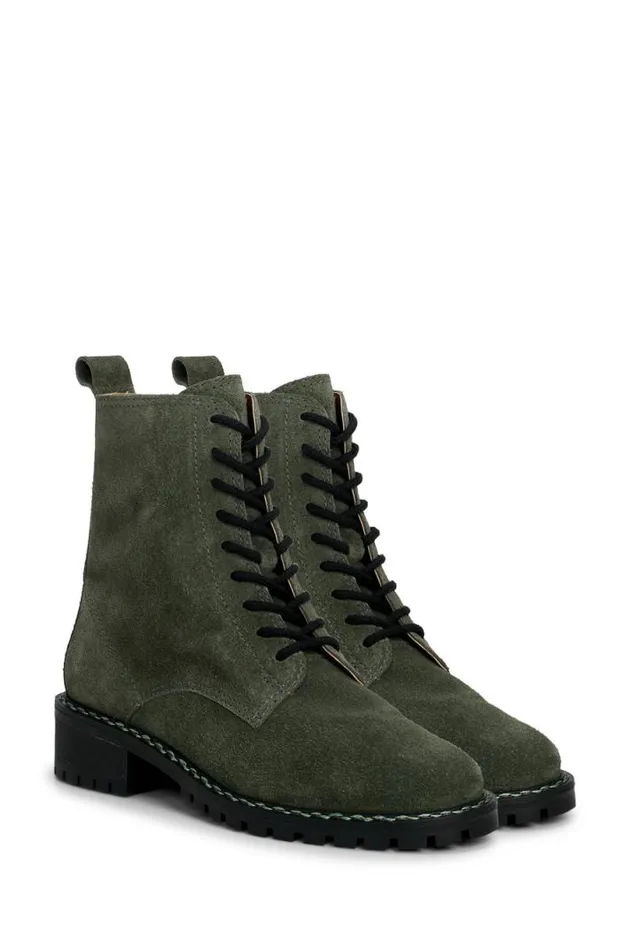 Women Lucky Brand Shoes Kancie Combat Boot Dark Green