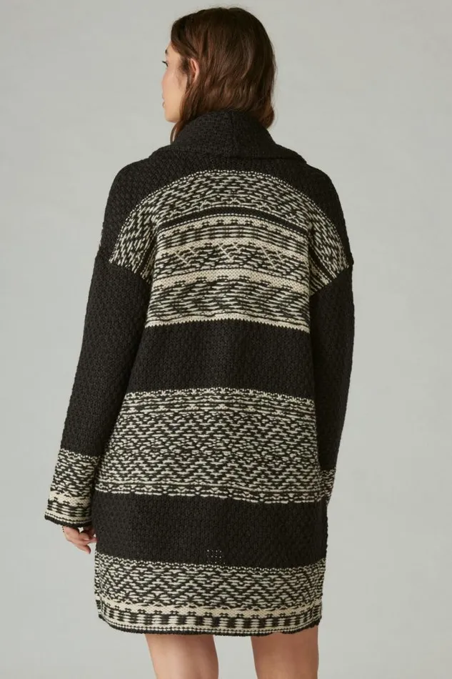 Women Lucky Brand Sweaters and Sweatshirts Fairisle Coatigan Dark Bkl Combo