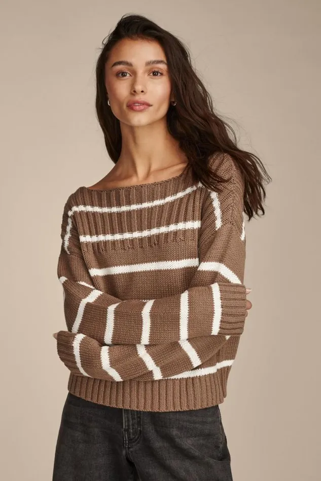 Women Lucky Brand Sweaters and Sweatshirts Striped Pullover Sweater Shitake Stripe