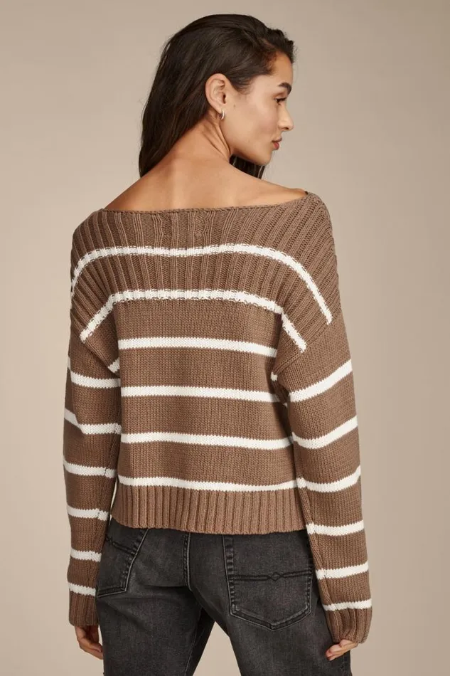 Women Lucky Brand Sweaters and Sweatshirts Striped Pullover Sweater Shitake Stripe