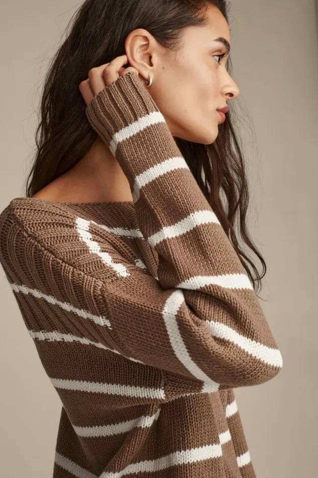 Women Lucky Brand Sweaters and Sweatshirts Striped Pullover Sweater Shitake Stripe