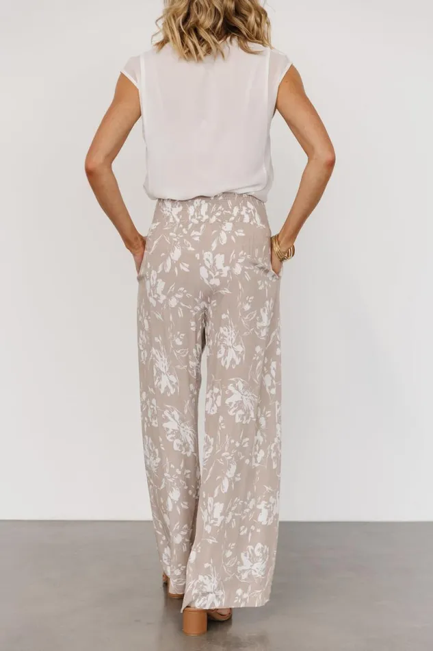 Women Malta Smocked Waist Pants Sand White Baltic Born Cover Up Women Malta Smocked Waist Pants Sand White Baltic Born Cover Up