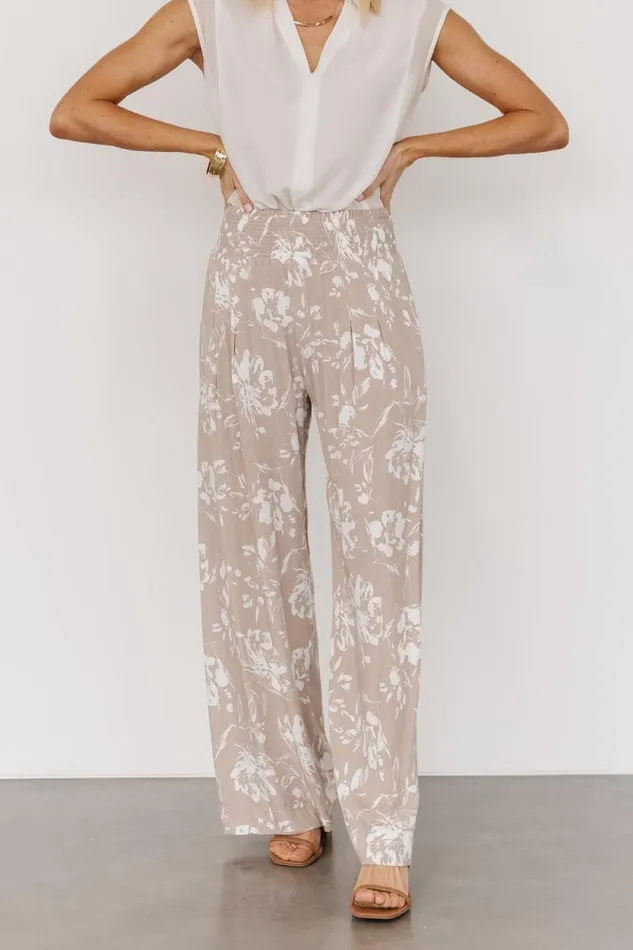 Women Malta Smocked Waist Pants Sand White Baltic Born Cover Up Women Malta Smocked Waist Pants Sand White Baltic Born Cover Up