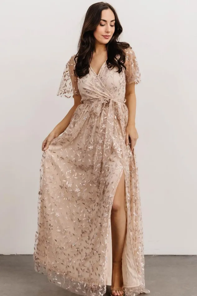 Women Marseille Embossed Maxi Dress Sequin Champagne Baltic Born Embellished and Sequined Women Marseille Embossed Maxi Dress Sequin Champagne Baltic Born Embellished and Sequined