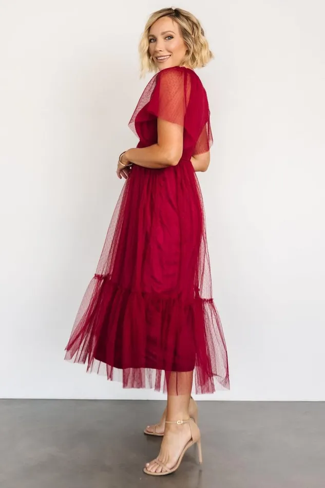 Women Martha Smocked Tulle Dress Wine Baltic Born Tulle Styles