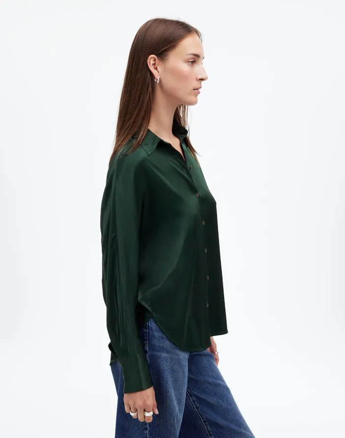Women Matching Sets Madewell Relaxed Dolman ButtonUp Shirt In Satin Luxury Forest