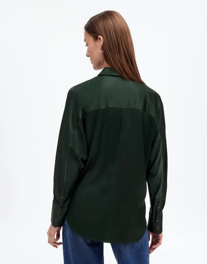 Women Matching Sets Madewell Relaxed Dolman ButtonUp Shirt In Satin Luxury Forest