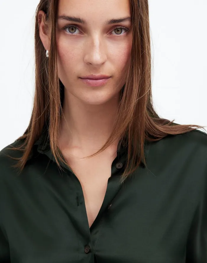 Women Matching Sets Madewell Relaxed Dolman ButtonUp Shirt In Satin Luxury Forest
