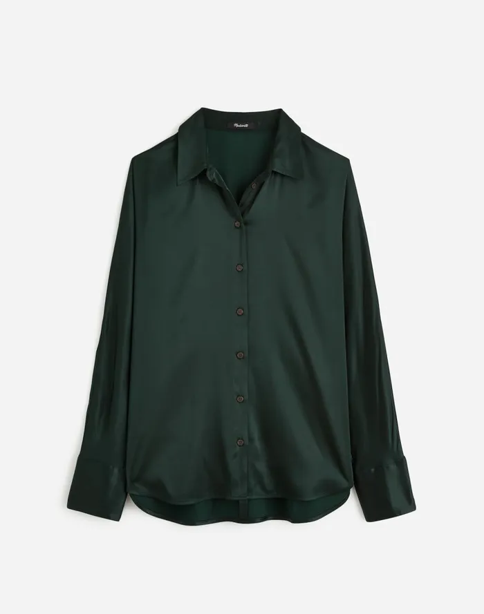 Women Matching Sets Madewell Relaxed Dolman ButtonUp Shirt In Satin Luxury Forest