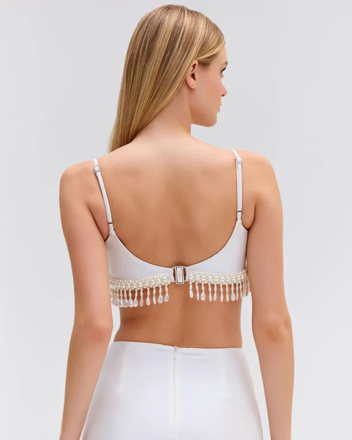 Women Matching Sets PatBO HANDBEADED CROPPED TOP White