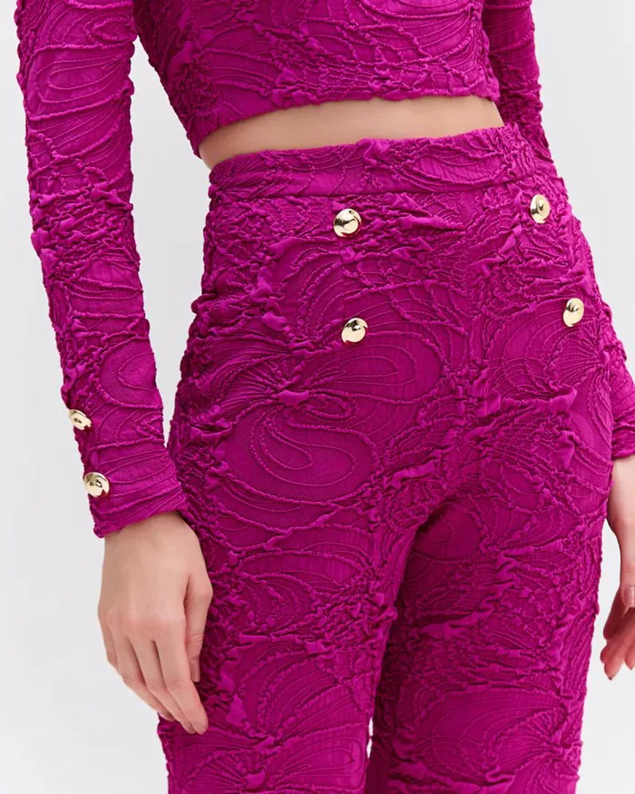 Women Matching Sets PatBO Jacquard Flare Pants Raspberry