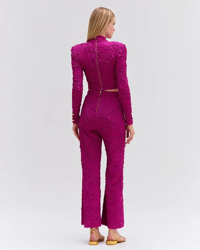 Women Matching Sets PatBO Jacquard Flare Pants Raspberry