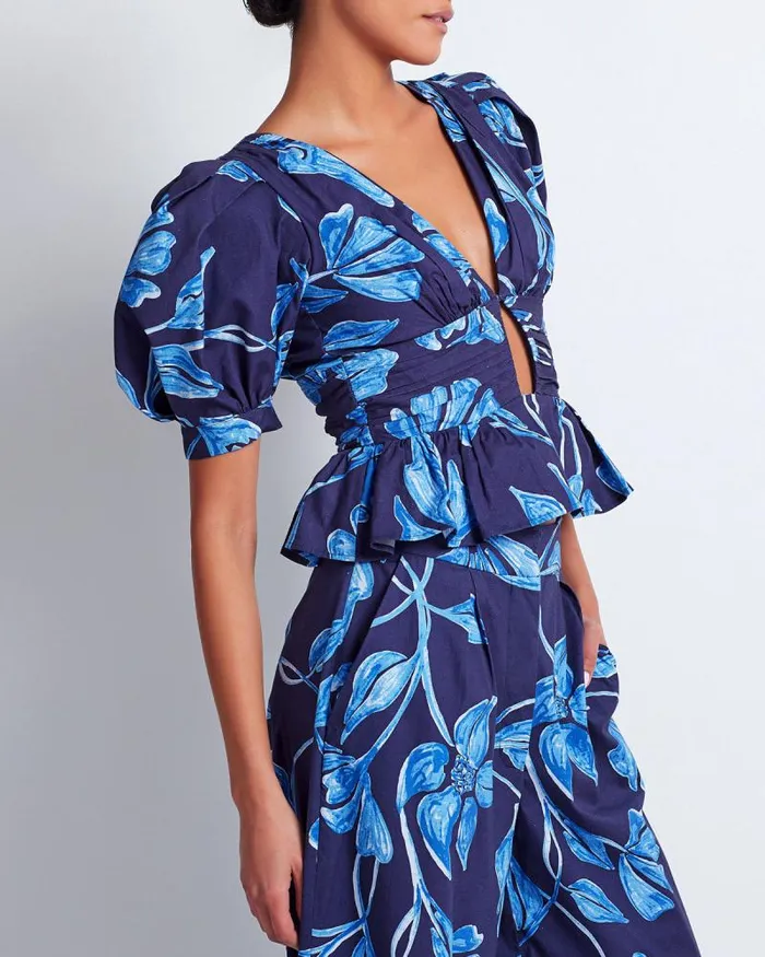 Women Matching Sets PatBO Nightflower Cotton Peplum Top FINAL SALE Indigo