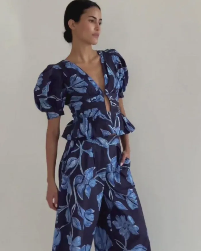 Women Matching Sets PatBO Nightflower Cotton Peplum Top FINAL SALE Indigo