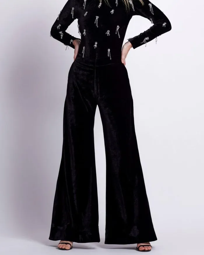 Women Matching Sets PatBO VELVET WIDE LEG PANT Black