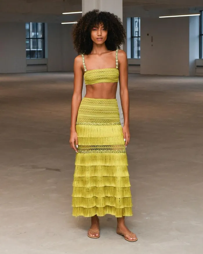 Women Matching Sets PatBO Woven Fringe Midi Skirt FINAL SALE Absinthe