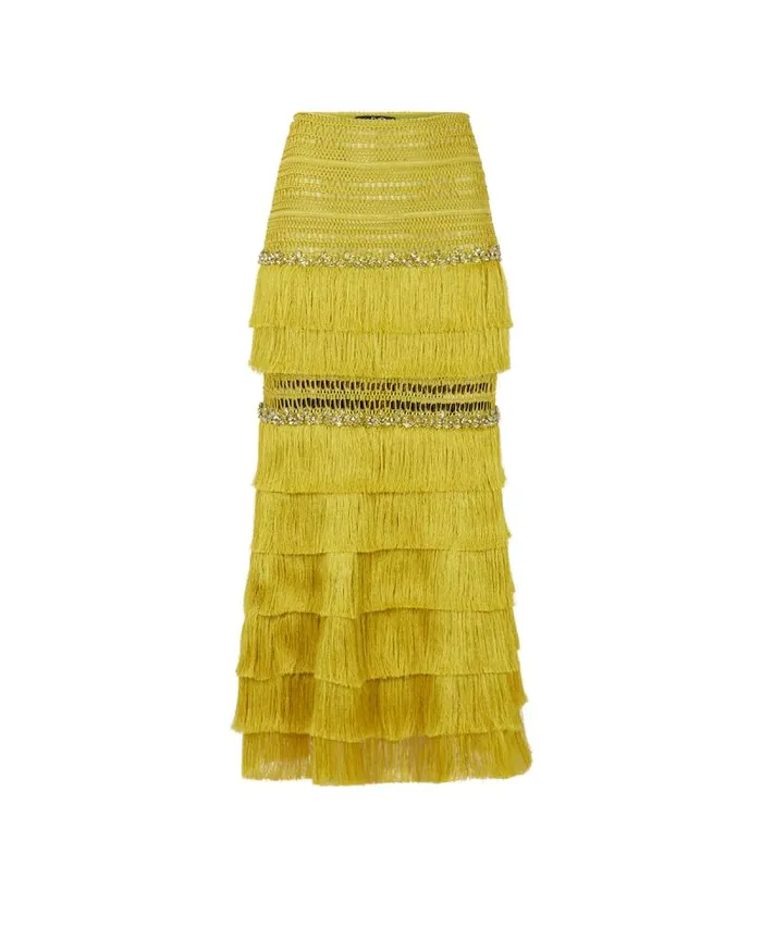 Women Matching Sets PatBO Woven Fringe Midi Skirt FINAL SALE Absinthe