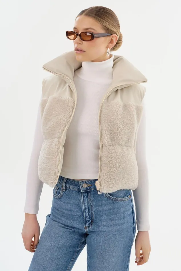 Women MELICIA Reversible Puffer Vest Boneecru LAMARQUE Puffers