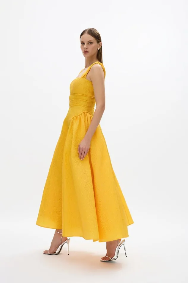 Women Midi Dresses Rachel Gilbert Sophia Strap Dress Gold