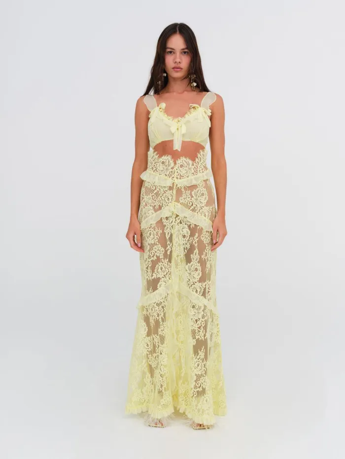 Women Milena Lace Maxi Dress Yellow For Love and Lemons Dresses